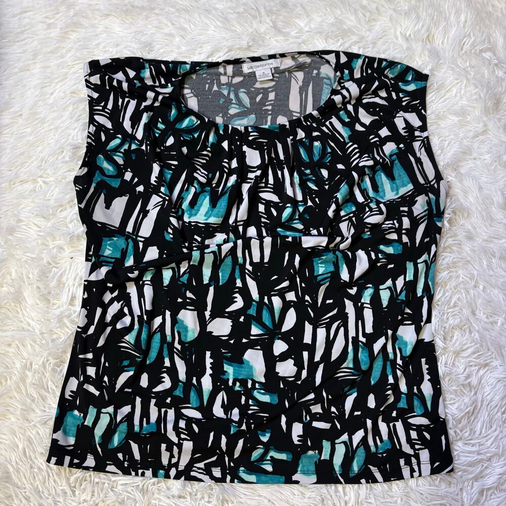 Liz Claiborne Shirt Short Sleeve Black/green Blouse XL